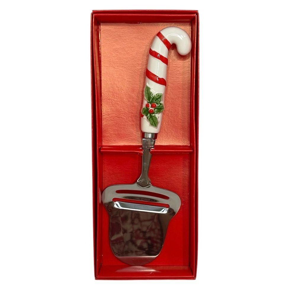 Christmas Candy Cane Ceramic Handled Cheese Slicer Stainless Steel Japan Vintage